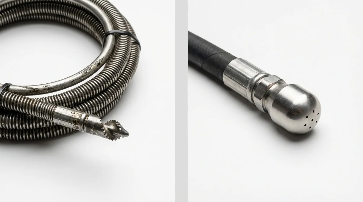 Drain snake cable and hydro jetting nozzle used for drain cleaning in Rochester, IN
