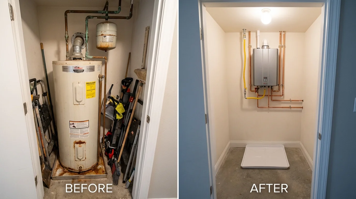 Tank water heater versus wall-mounted tankless unit comparison for Rochester, IN homeowners